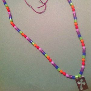 Tropical Flower Colored Handmade Cross Necklace